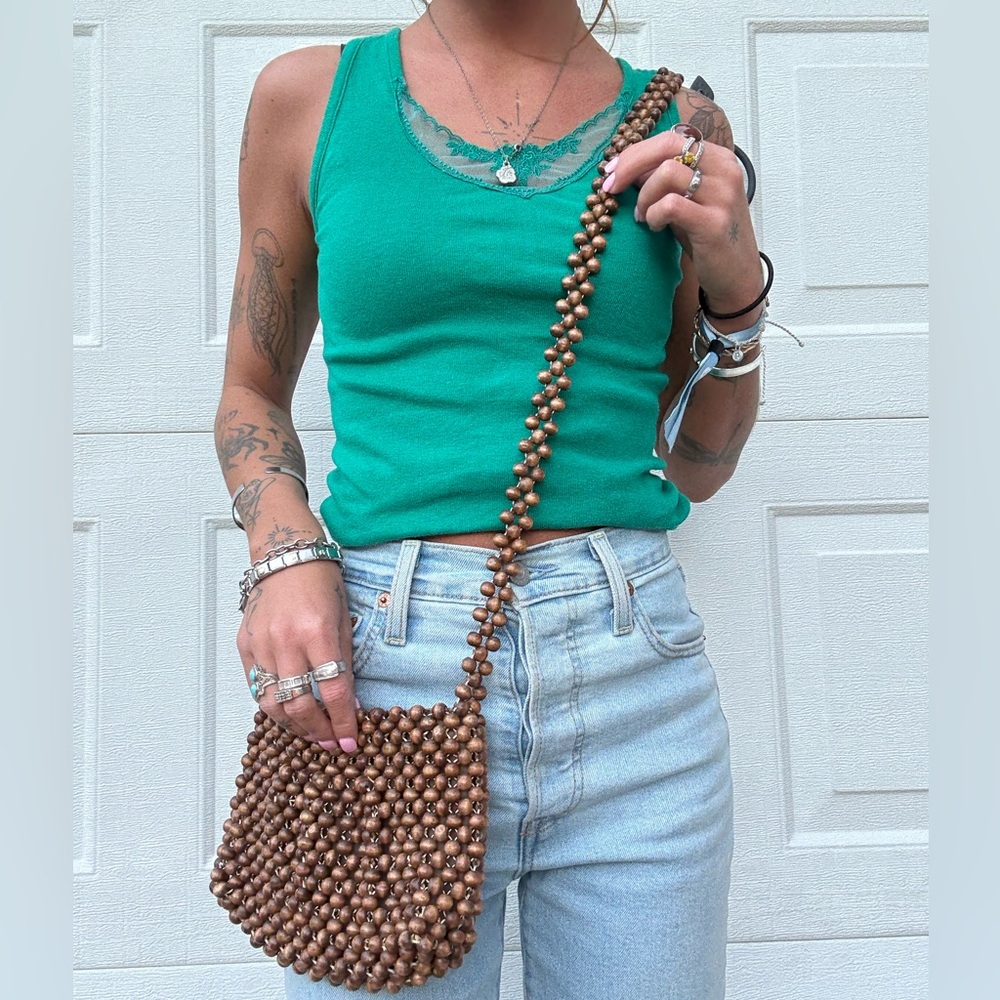 Vintage Brown Beaded Crossbody Purse